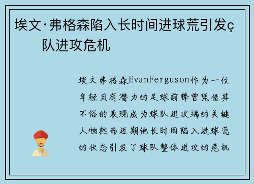埃文·弗格森陷入长时间进球荒引发球队进攻危机