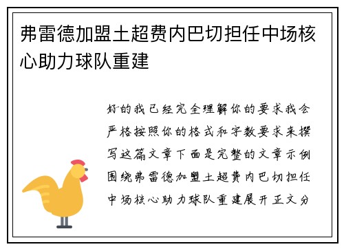 弗雷德加盟土超费内巴切担任中场核心助力球队重建