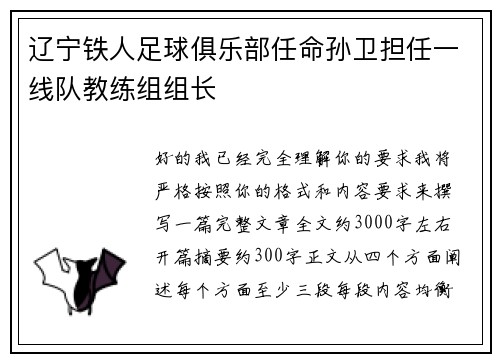 辽宁铁人足球俱乐部任命孙卫担任一线队教练组组长